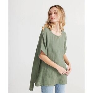 Terzo Millennio Linen Tunic Top M Sage Green Italian Lagenlook Boho Chic Artsy